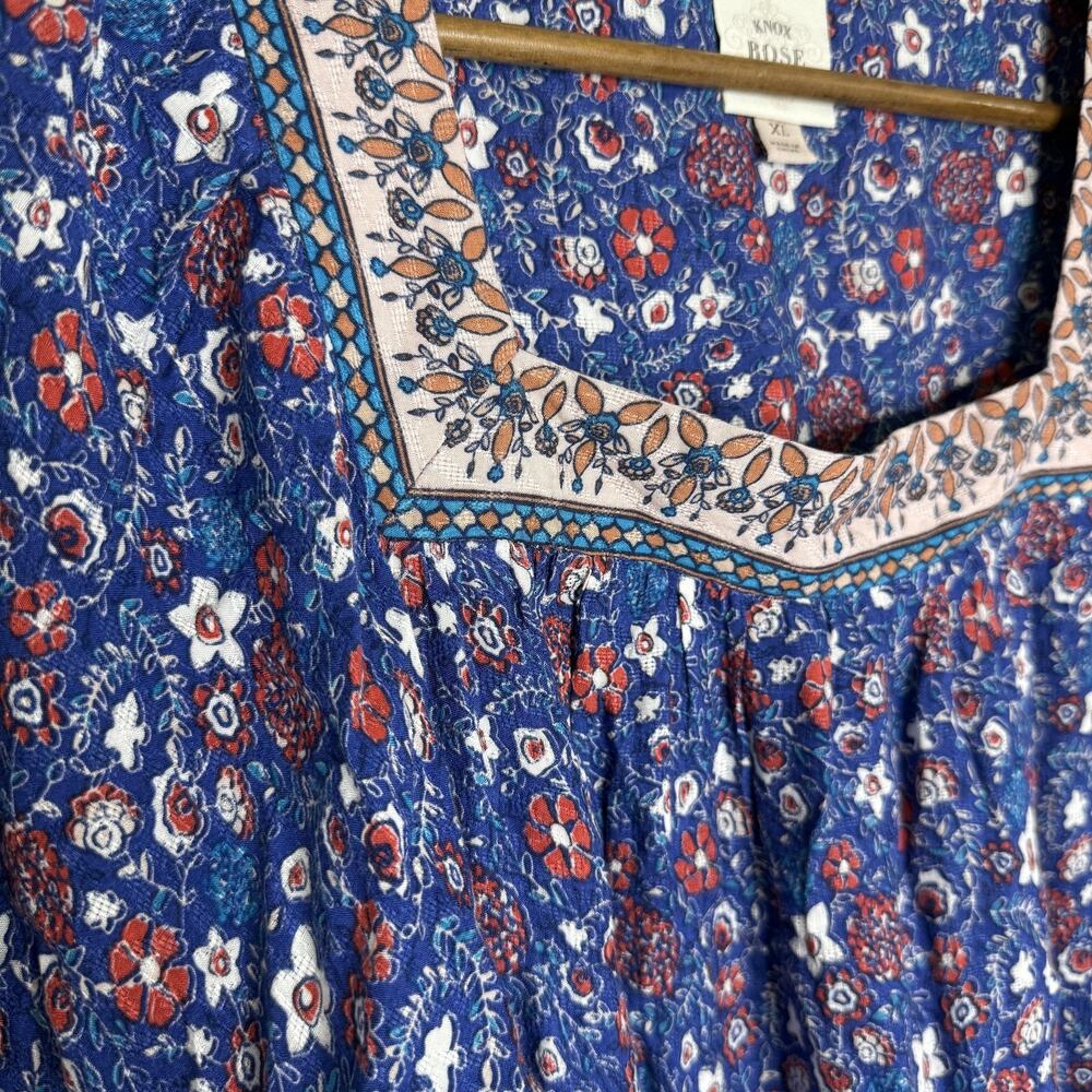 Knox Rose Navy Floral Square-Neck Bohemian Blouse - Picture 3 of 8